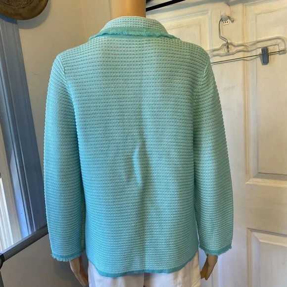 Belford Pima Cotton Textured Fringe 2 Button Blazer Jacket Women M Stretch Cozy - Picture 8 of 10